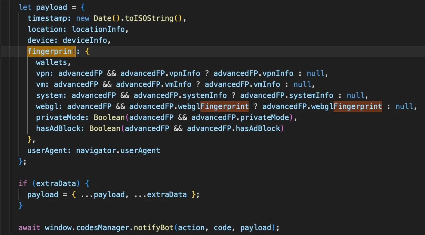 Fingerprinting the webpage visitor’s device for evidence of Virtual machines and VPNs