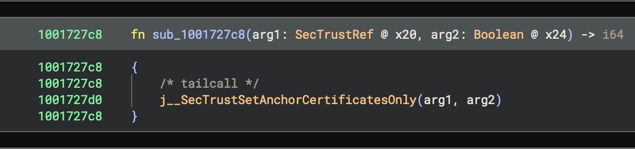 Custom certificate pinning via SecTrustSetAnchorCertificatesOnly