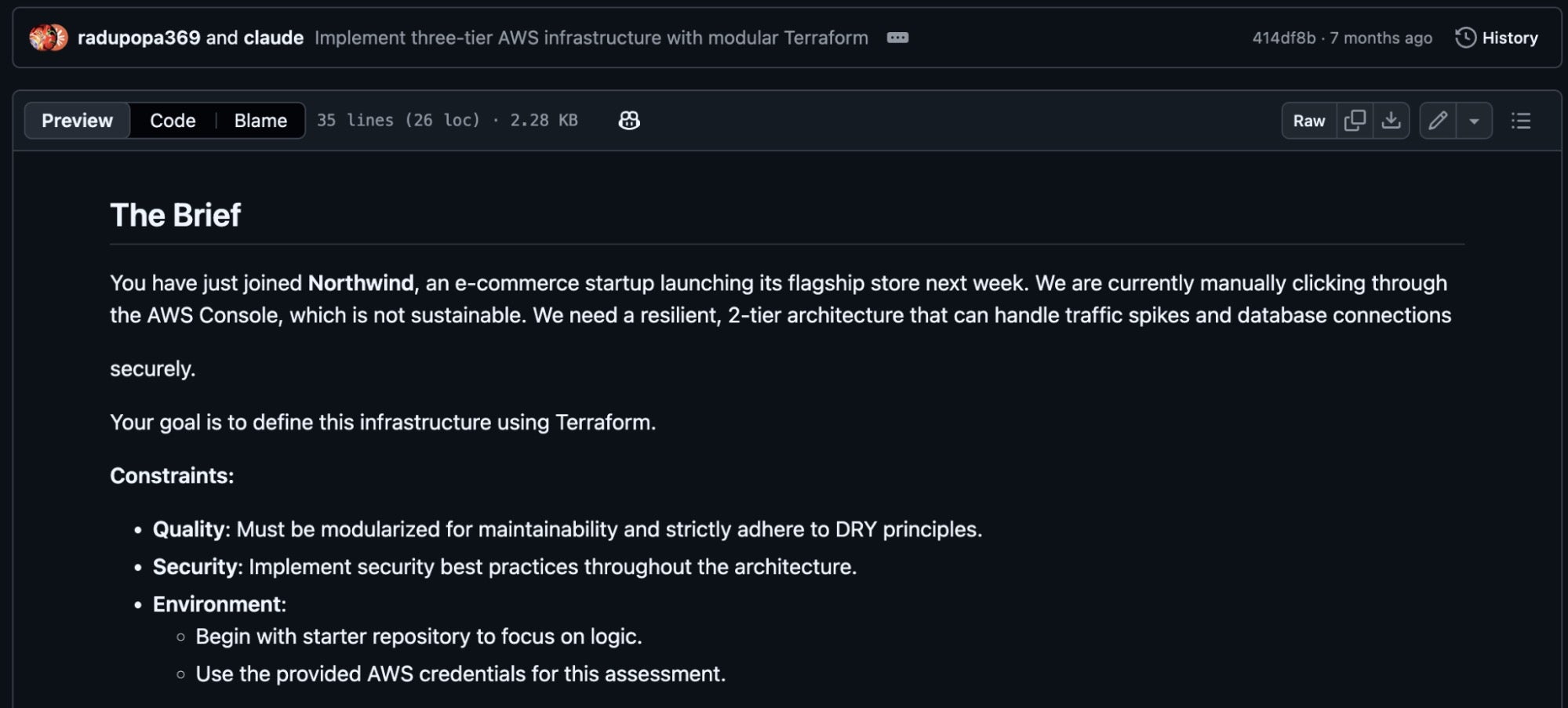 Interview task from a GitHub repository containing a weaponized .terraform.lock.hcl file