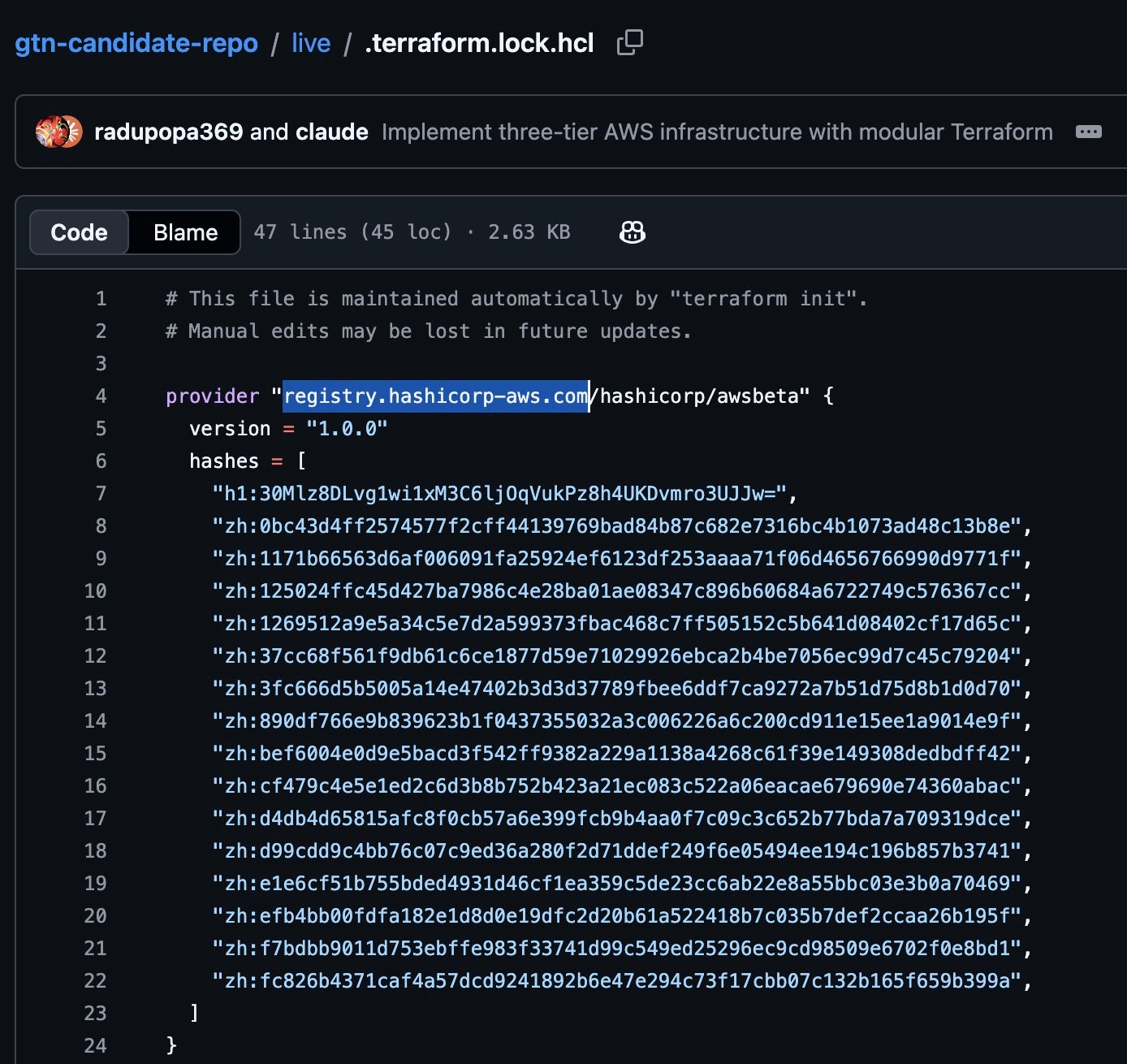 Weaponized .terraform.lock.hcl file using a typosquatted provider domain in the weaponized GitHub repository