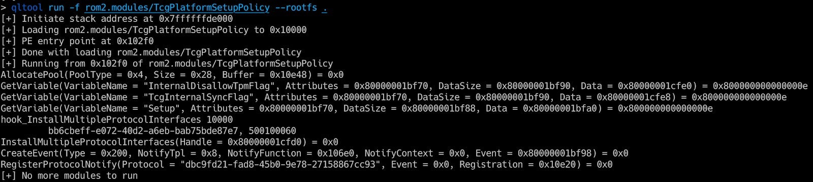 Figure 13 - Executing a UEFI module without variables values.